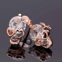 Fashion Rhinestone Inlaid Skull Head Shaped Stud Earrings