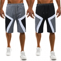 Fashion Contrast Color Drawstring Waist Men's Knee-length Shorts