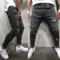 Distressed Style Ripped Slim Fit Men's Jeans
