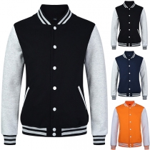 Fashion Contrast Color Long Sleeve Slim Fit Single-breasted Men's Jacket