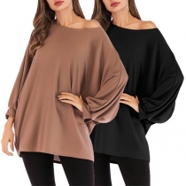 Fashion Solid Color Dolman Sleeve Loose T-shirt