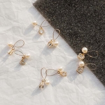 Fashion Imitation Rhinestone Pearl Inlaid Crossover Stud Earrings