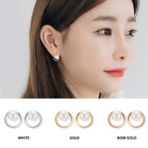 Fashion Imitation Pearl Inlaid O-shaped Stud Earring