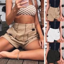 Fashion Solid Color High Waist Front-pocket Shorts 