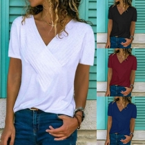 Fashion Solid Color Short Sleeve V-neck T-shirt