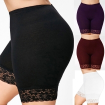 Fashion Solid Color High Waist Lace Spliced Safety Knickers