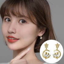 Cute Rhinestone Cat Crescent Shaped Stud Earrings