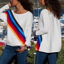 Fashion Contrast Color Long Sleeve Round Neck T-shirt