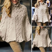 Fashion Solid Color Dolman Sleeve Turtleneck Loose Sweater