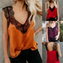 Sexy Backless V-neck Lace Spliced Sling Top
