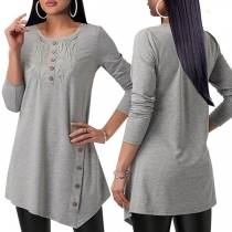 Fashion Solid Color Long Sleeve Round Neck Irregular Hem T-shirt 