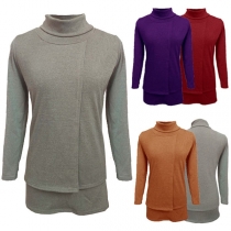 Fashion Solid Color High Neck Long Sleeve Slim Fit Shirt