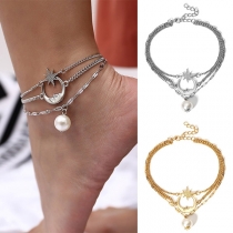 Fashion Solid Color Alloy Moon Star Bead Pendant Anklet