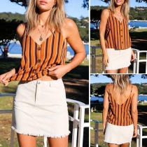 Sexy Backless V-neck Striped Cami Top 