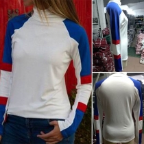 Fashion Contrast Color Long Sleeve High Neck T-shirt 