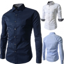 Fashion Long Sleeve POLO Collar Men's Plaid Shirt
