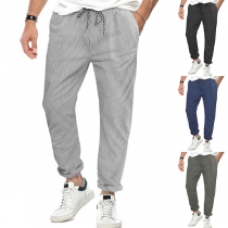 Fashion Elastic Waist Men's Striped Casual Pants