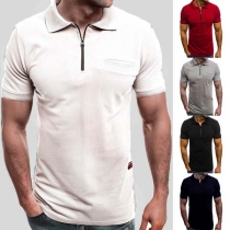 Fashion Solid Color Short Sleeve POLO Collar Men's T-shirt 
