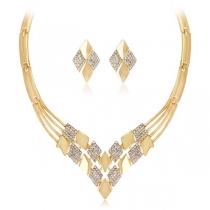 Fashion Rhinestone Inlaid Necklace + Earrings Two-piece Set