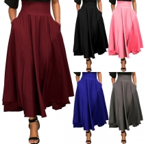 Fashion Solid Color High Waist Back Lace-up Skirt