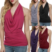 Sexy Backless Solid Color Halter Top 