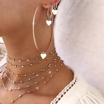 Fashion Gold-tone Heart Pendant O-shaped Earring Set 3 pcs/Set 