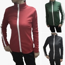Fashion Contrast Color Long Sleeve Stand Collar Sweatshirt Jacket