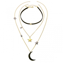 Fashion Stars Crescent Pendant Multi-layer Necklace