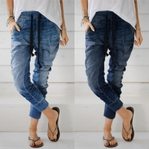 Fashion Drawstring Elastic Waist Relaxed-fit Jeans