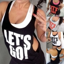 Sexy Side Hollow Out Letters Printed Tank Top 