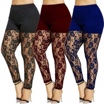 Sexy Hollow Out Lace Spliced Leggings