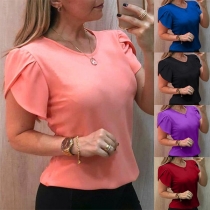 Fashion Solid Color Short Sleeve Round Neck Top 