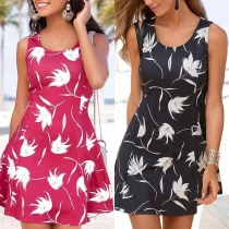 Fashion Sleeveless Round Neck Printed Dress