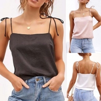 Sexy Backless Solid Color Lace-up Cami Top