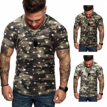 Fashion Short Sleeve V-neck Camouflage Printed Men's T-shirt