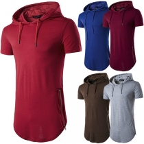 Fashion Solid Color Short Sleeve Hooded Men's T-shirt 
