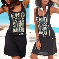 Fashion Letters Printed Sleeveless Round Neck Dress