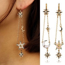 Fashion Star Crescent Pendant Tassel Earrings