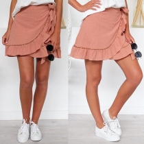 Fashion Solid Color High Waist Irregular Ruffle Hem Skirt