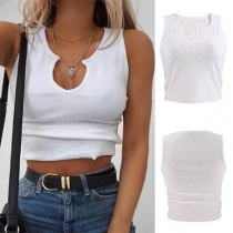 Sexy Sleeveless V-neck Solid Color Crop Top