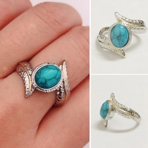 Fashion Imitatin Turquoise Inlaid Feather Shaped Ring