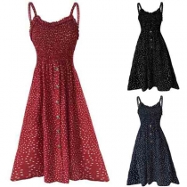 Sexy Backless Front-button Dots Printed Sling Dress