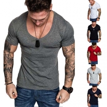 Simple Style Short Sleeve V-neck Men's T-shirt