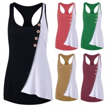 Fashion Contrast Color Round Neck High-low Hem Tank Top