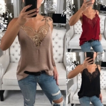 Sexy Backless V-neck Lace Spliced Cami Top