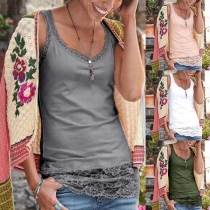 Fashion Solid Color Slim Fit Lace Spliced Tank Top