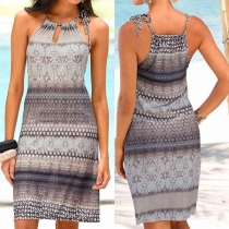 Bohemian Style Backless Printed Sling Dress