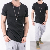 Fashion Solid Color Short Sleeve Round Neck Men's Casual T-shirt