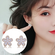 Sweet Style Rhinestone Flower Shaped Stud Earrings 
