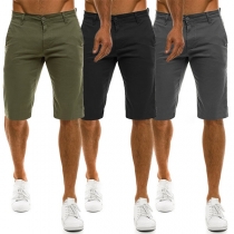 Fashion Solid Color Middle Waist Men's Knee-length Shorts 